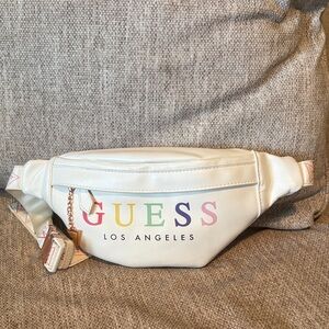 Guess Cream Belt Bag with Multicolor Logo